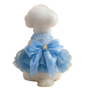 מפעל אספקת ישיר ספוט חדש ידידותי לסביבה פוליאסטר מודרני חג המולד כלב חתונה שמלת חוטי החרוגה כחול xinghe - Product Image 1