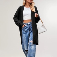 2026 Damen Winter Streetwear Cardigan aus Mohair mit V-Ausschnitt, Neckholder, Schnürung, Laternenärmeln, einfarbig, dick gestrickt, lang, locker geschnitten