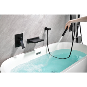 <span class=keywords><strong>Robinet</strong></span> de bain-douche mural en laiton massif avec finition noire mate <span class=keywords><strong>robinet</strong></span> de <span class=keywords><strong>baignoire</strong></span> de salle de bain à pluie chaude et froide - Product Image 5