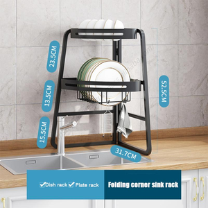 Nouvel arrivage en gros : Égouttoir à vaisselle d'angle pliable à 2 niveaux pour égouttage et séchage sur comptoir de cuisine - Product Image 5