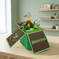 Meilleures ventes : Carte de vœux 3D en papier faite à la main, motif Parc à dinosaures floral, boîte pop-up, design personnalisé, Noël, Papier vietnamien d'Anhui