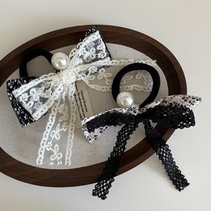 French Retro Pearl Sweet Elastic Hair <b>Rope</b> Vintage <b>Lace</b> BowKnot Bridal Wedding Hair Accessories Jewelry - Product Image 2