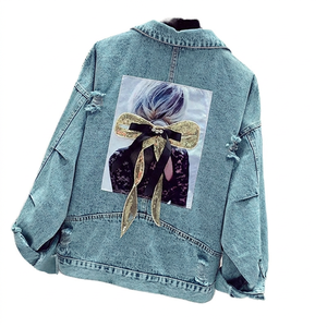 Chaqueta Vaquera para Mujer con Diseño de Lazo en la Espalda, Corte Regular, Lavado Desgastado, Estilo Casual de Invierno, Ecológico - Product Image 4