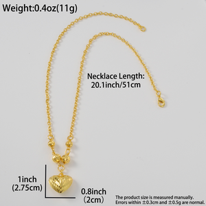 Pendentif Cœur Bohème Texturé 3D Minimaliste pour Femme, Plaqué Or 18 carats, Anti-ternissement, Résistant aux Rayures, avec Perle Facettée et Maillon Ovale - Product Image 6