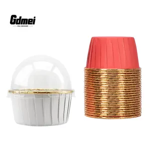 GDMEI Customized 3oz Mini Colored Printed Foil Cupcake Cups Disposable Round Bakery Aluminium Foil Food Cup Container With Lid