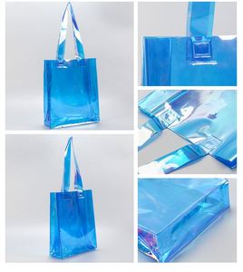 Customized Colorful Laser Clothing Storage Bag clear Transparent Waterproof PVC <b>Tote</b> Gift Women Shopping Bag with Handles - Product Image 5