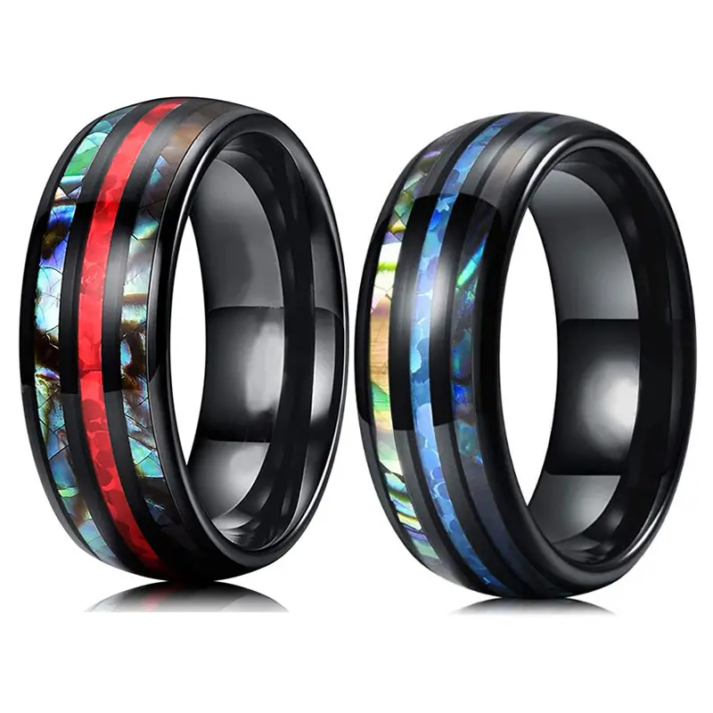 8mm black Tungsten Carbide Ring Stainless Steel Abalone Shell Simple Charms Rings Wedding Engagement Bands Jewelry