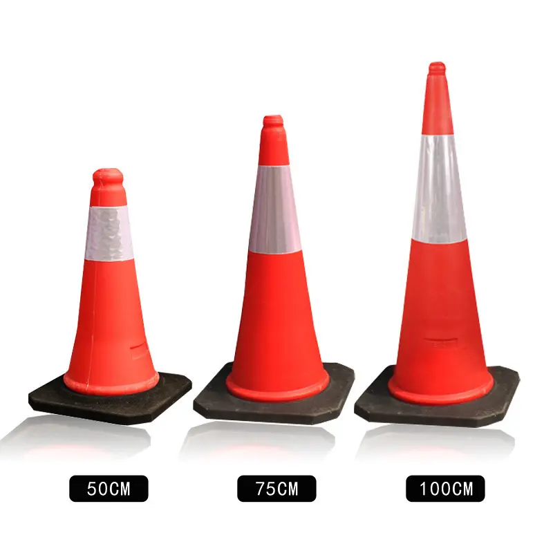 Cones para trabalho rodoviário 50cm 75cm 100cm cones de trânsito base de borracha cone de segurança no trânsito PE