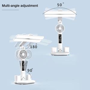 Lámpara de Escritorio LED Plegable de Doble Cabezal con Ventilador y Portaplumas, con Pantalla de Temperatura, Hora, Año y Semana, para Lectura - Product Image 5