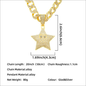 Collar con Colgante en Forma de Estrella de Diseño Personalizado, Estilo Hiphop, para Hombre, Joyería de Moda, Venta al Por Mayor, Gran Venta 2026 - Product Image 4