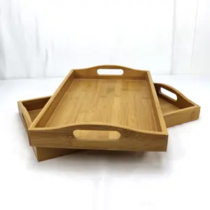 FSC&BSCI Bamboo Serving Tray Large Wooden Tray with Handles Kitchen Tray Rectangular for Breakfast