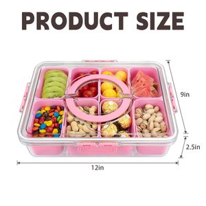 8 Compartments Clear Divided Serving Tray with <b>Lid</b> and Handle Portable Snack Box <b>Containers</b> Veggie Tray Candy Organizer - Product Image 2
