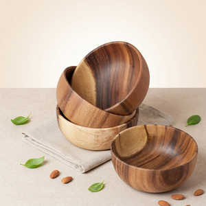 Bols en bois d'acacia faits à la main, couleur naturelle, design minimaliste, écologiques, durables, pour servir les aliments, vaisselle de cuisine, 6 pouces - Product Image 1