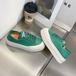 Summer new style genuine <b>leather</b> retro multi-purpose double-wear white <b>sneakers</b> with thick sole, lace-up round toe flat casual s - Product Image 6