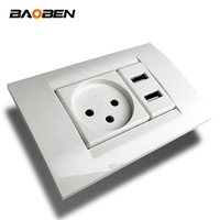 BAOBEN Prise murale double USB standard israélienne avec interrupteur et prise, idéale pour la maison et le bureau, 118 mm