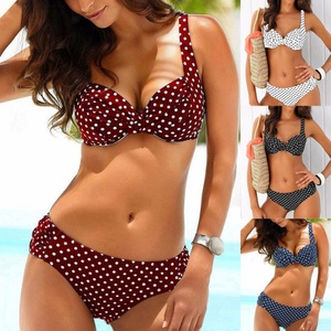 Maillot de bain bikini sexy personnalisé pour femme, taille haute, imprimé à pois, dos nu, push-up, tenue de plage - Product Image 4