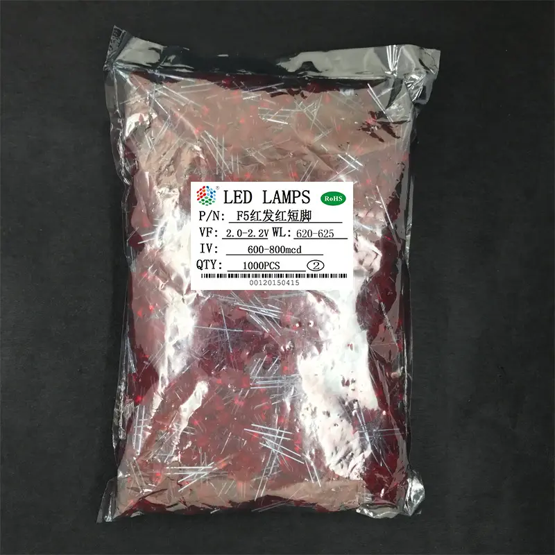 Fabricantes de contas de lâmpadas LED spot 5mm vermelho vermelho pé curto 5mm indicador LED vermelho