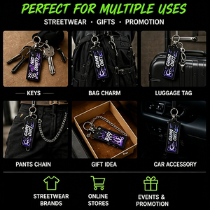 Llavero de moda urbana con parche de carreras, OEM ODM, etiqueta de tela de doble cara, proveedor de llaveros con logotipo de diseño personalizado, llavero bordado Y2K - Product Image 6