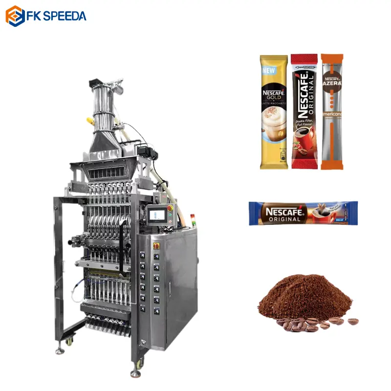 التلقائي متعددة حارة مسحوق عصا ماكينة تعبئة أكياس 2 خط الكيس القهوة 3 في 1 عصا القهوة آلة التعبئة