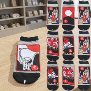 Ensemble de chaussettes fines en coton tissé élastique et respirant pour femmes coréennes, motif floral, souvenir de la culture coréenne, Go-Stop Hwatu OKwang - Product Image 2
