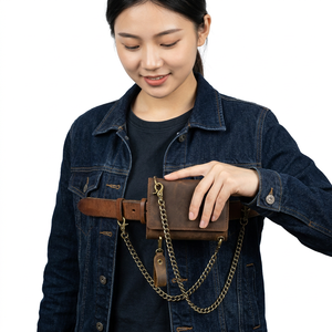 Genuine Leather Anti-Theft Vintage Short Open Closure Trifold <b>Wallet</b> with Transparent Windows for Unisex.Genuine Leather Vintage - Product Image 3
