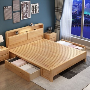 Cama de Madera Maciza de Alta Calidad, Precio de Fábrica al por Mayor, Juego de Muebles para Dormitorio de Hotel o Apartamento, Cama Doble de Madera Maciza Tamaño King - Product Image 5