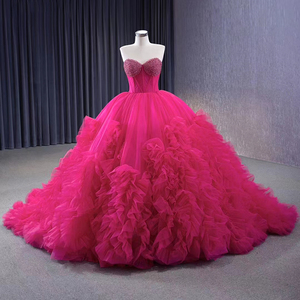 High-End Fuchsia Beading Pearl Sequins Cascading Ruffles Prom Dresses <b>Strapless</b> <b>Corset</b> Sleeveless Prom Formal Dresses Rsm231108 - Product Image 1