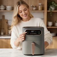 Friteuse à air électrique moderne carrée, multifonction, sans huile, en plastique, 5,5 L, avec écran tactile et revêtement antiadhésif pour usage domestique