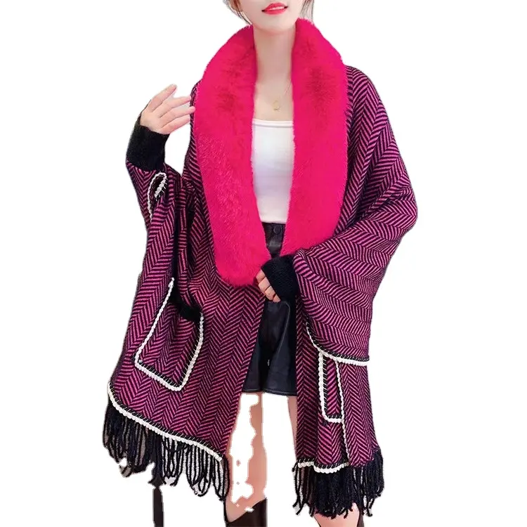 W0019 altre sciarpe etniche scialli di pelliccia inverno collo di lana caldo mantello lavorato a maglia scialle arabo maniche a pipistrello maglione poncho