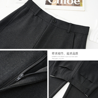 Pantalon utilitaire femme en mélange de laine, taille haute, coupe large, avec poches plaquées et poches obliques, longueur au sol, pour fabricants de vêtements