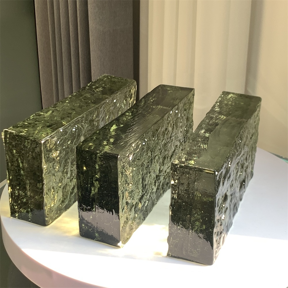 New Design 50*100*200mm Stone Pattern Painted Light Green Crystal Glass Brick Blocks For Home House Decoration · image 3