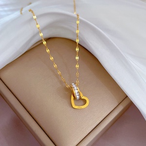 Collares de Acero Inoxidable con Circonia para Mujer, Diseño de Corazón y Círculo, Accesorios de Joyería, Venta al Por Mayor - Product Image 4