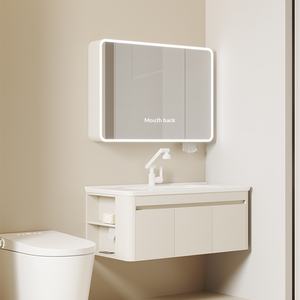Miroir de salle de bain moderne avec structure en nid d'abeille en aluminium, éclairage LED, rangement latéral créatif, vasque de salle de bain incurvée de petite taille pour <span class=keywords><strong>balcon</strong></span> - Product Image 1