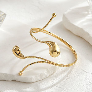 Bracelet manchette plaqué or en forme de goutte d'eau avec perle, style bohème pour femme, ajustable - Product Image 5