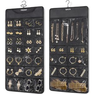 Hanging Jewelry Organizer 43 Pockets Double Sided Necklace Earring Storage <b>Holder</b> Black - Product Image 1
