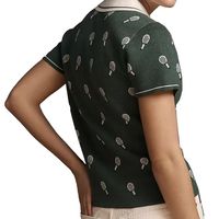 Pull Polo Tricoté Personnalisé pour Femme, Motif Raquette Jacquard, Manches Courtes, Col Contrastant, Style Preppy, Vente en Gros OEM