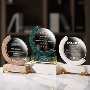ADL K9 Cristal Mármol Blanco Jade Piedra Base de madera Trofeo y Premios con artesanías de cristal deportivo de alta calidad - Product Image 2