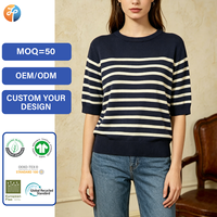Pull en tricot rayé en mélange de laine pour femme 2026, anti-boulochage, décontracté, à manches courtes, col doux, pour usage quotidien, vente en gros OEM/ODM