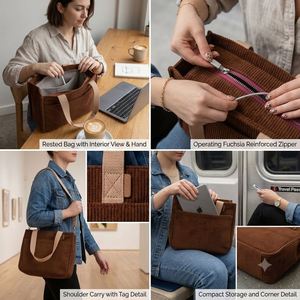 Custom Logo Corduroy Multi-Function Zipper Hand Cosmetic Makeup Pouch Travel Organizer Bag - Product Image 4