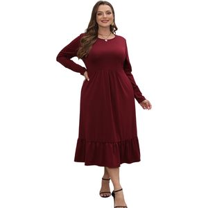 Ropa de talla grande para mujer Vestido informal con dobladillo con volantes de manga larga Vestido largo suelto de color sólido de talla grande elegante - Product Image 1