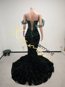 Ocstrade Nữ Nhà sản xuất thời trang ODM mujeres thanh lịch dài buổi tối ăn mặc tắt vai của phụ nữ Bodycon màu xanh lá cây buổi tối Ăn mặc - Product Image 4