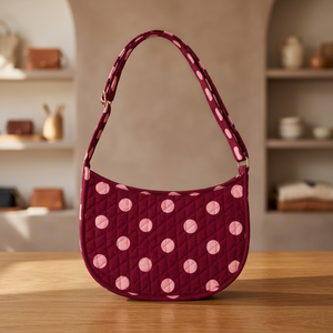 Bolso de Hombro Acolchado con Estampado de Lunares para Mujer, Bolso Bandolera de Tela de Algodón con Cremallera, Bolso de Hombro de Algodón Orgánico para Uso Diario y Viajes - Product Image 5