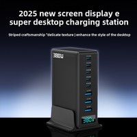 Stasiun Pengisian Daya Cepat USB-C 8-Port 380W GaN dengan Layar Digital dan PD 100W - Pengisi Daya Multi-Perangkat untuk Laptop, Ponsel & Android