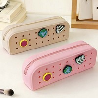 Trousse à crayons en silicone motif croco, pochette de rangement multifonction pour fournitures scolaires, sac à stylos créatif DIY pour enfants, trousse de toilette et cosmétiques en EVA