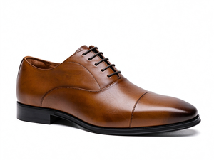 Chaussures habillées Oxford pour hommes à bout pointu en cuir véritable à lacets, idéales pour les occasions formelles, les mariages et le bureau, style classique et sobre - Product Image 1