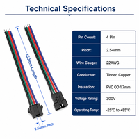 Connecteur de câble SM 4 broches 2,54 mm mâle-femelle 22AWG 15 cm avec câble en cuivre étamé à déconnexion rapide pour bande LED RGB