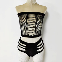 Maille résille 2 pièces évider entrejambe vendeur nuisette Sexy érotique Catsuit ouvert entrejambe collants sous-vêtements Lingerie
