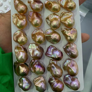 Orange <strong>pink</strong> Cultured Irregular Nucleus AAA High Quality in Pair <strong>Large</strong> Baroque Freshwater <strong>Pearl</strong>