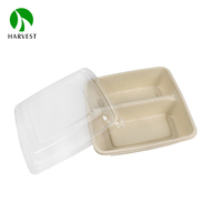 Boîte à lunch en pulpe de canne à sucre Bagasse 8x8 pouces à 2 compartiments avec couvercle