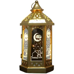 Gold Ramadan Decorative Metal LED Light Lantern Ramadan Lamp EID Decoration